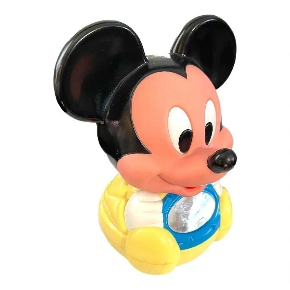1980s Vintage Mickey Mouse Disney Yellow Roly-Poly Musical Toy